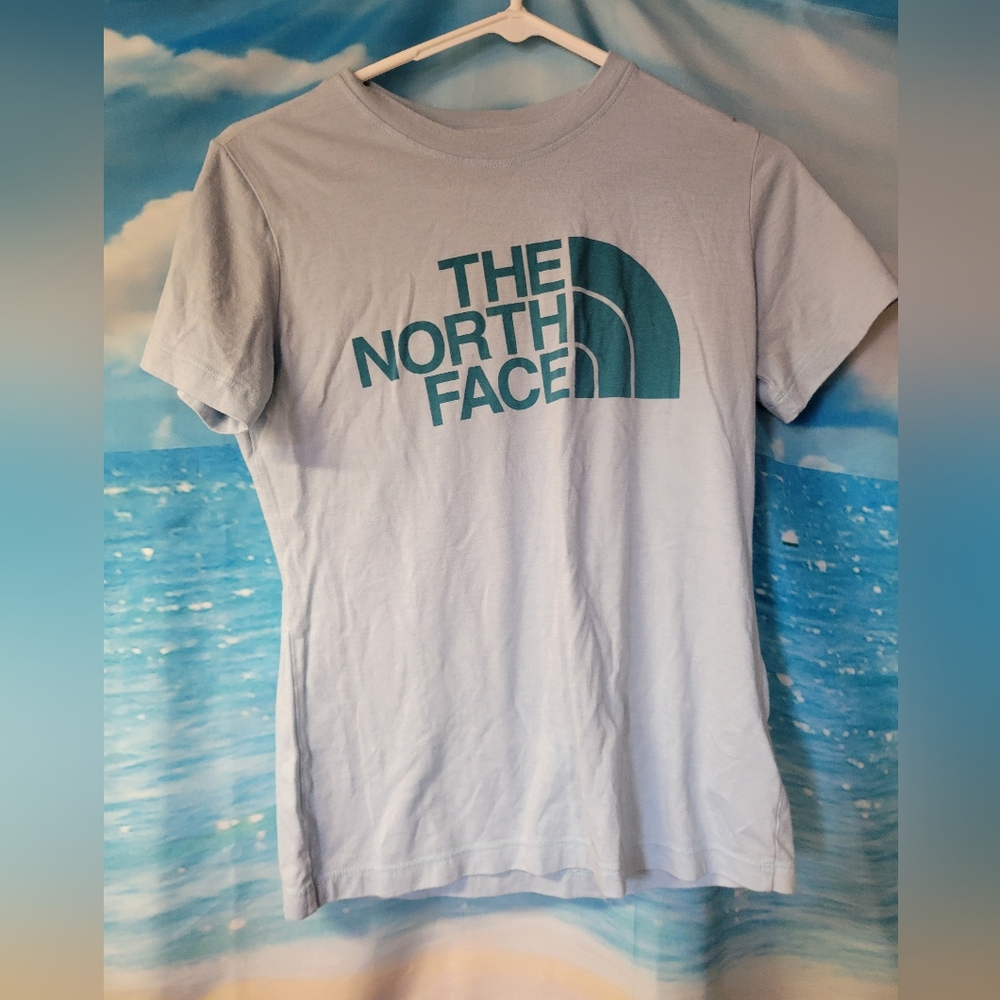 The North Face Baby Blue Logo Tshirt Women's Size Small - Picture 1 of 3